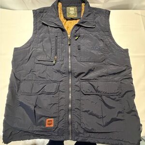 Classic Men’s Quilted Vest with Sherpa Lining - Navy and Tan